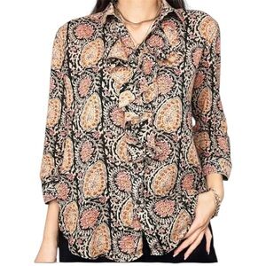 Lauren Ralph Lauren Multicolor Paisley Cotton Ruffle Button Down Shirt MP